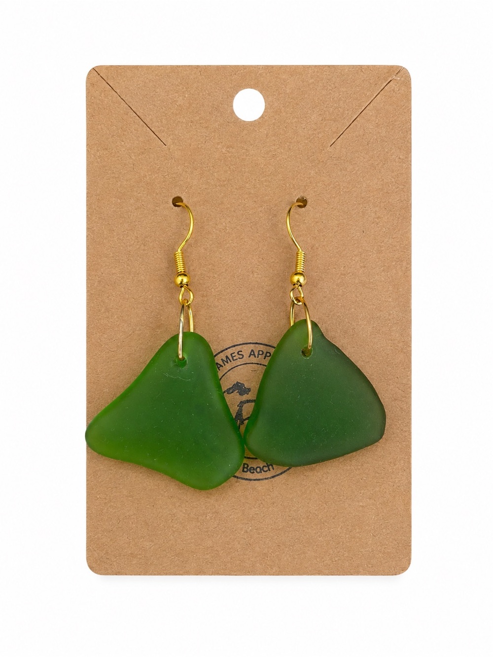 Green Sea Glass Drop Earrings with Gold Hooks